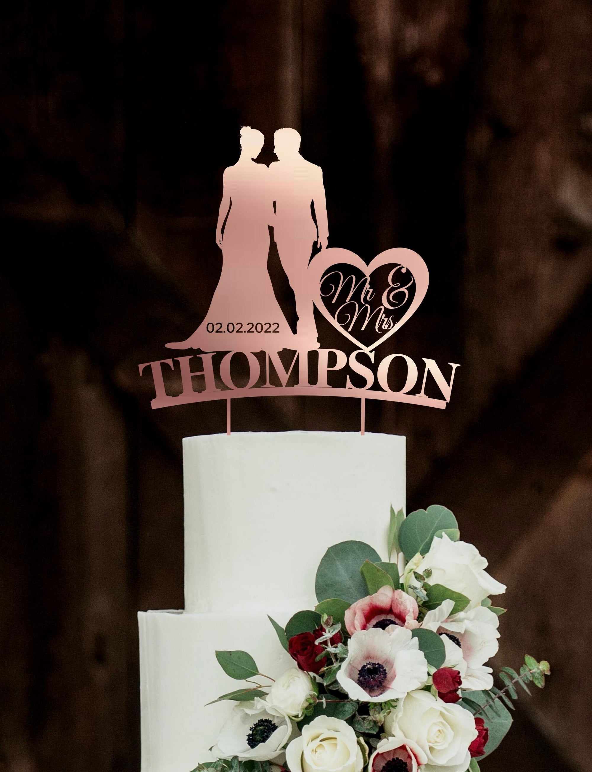 Personalised MDF/ Mirror Acrylic Wedding Silhouette Cake Topper, Custom Name & Date Bridal & Groom, Hens, Event Party Supply Decor