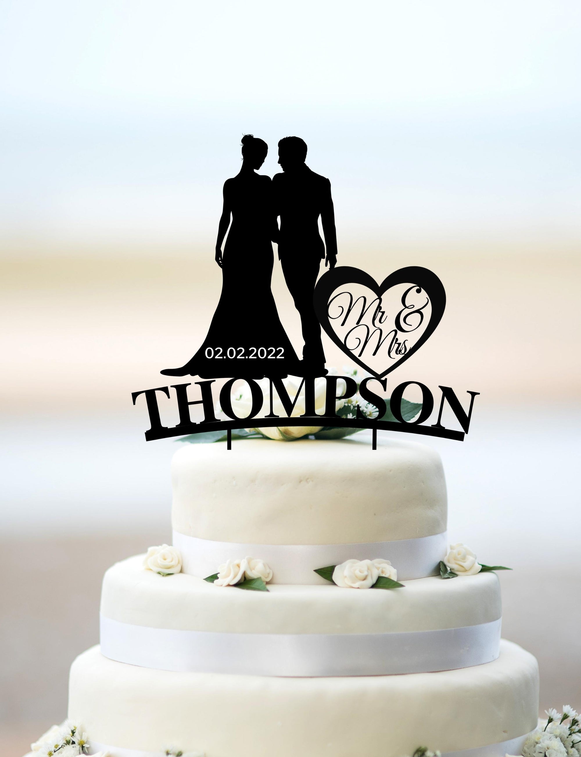 Personalised MDF/ Mirror Acrylic Wedding Silhouette Cake Topper, Custom Name & Date Bridal & Groom, Hens, Event Party Supply Decor