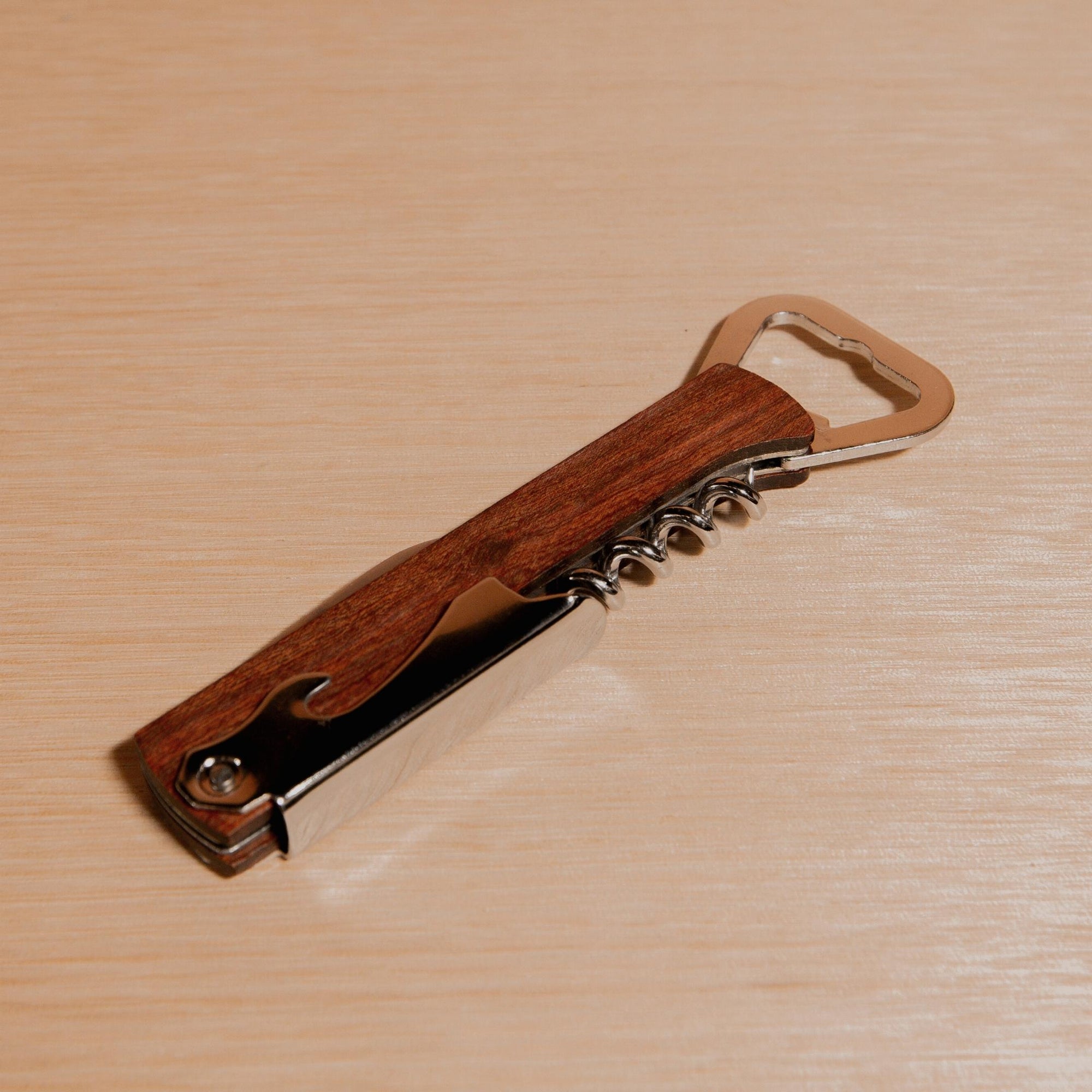 Personalised Engraved Wooden Handle Beer Bottle Opener & Wine Corkscrew, Custom Logo Knife/Foil Cutter, Corporate Gift, Wedding Favour, Groomsmen/ Father's Day Gift for Him, Christmas/ Teacher Present