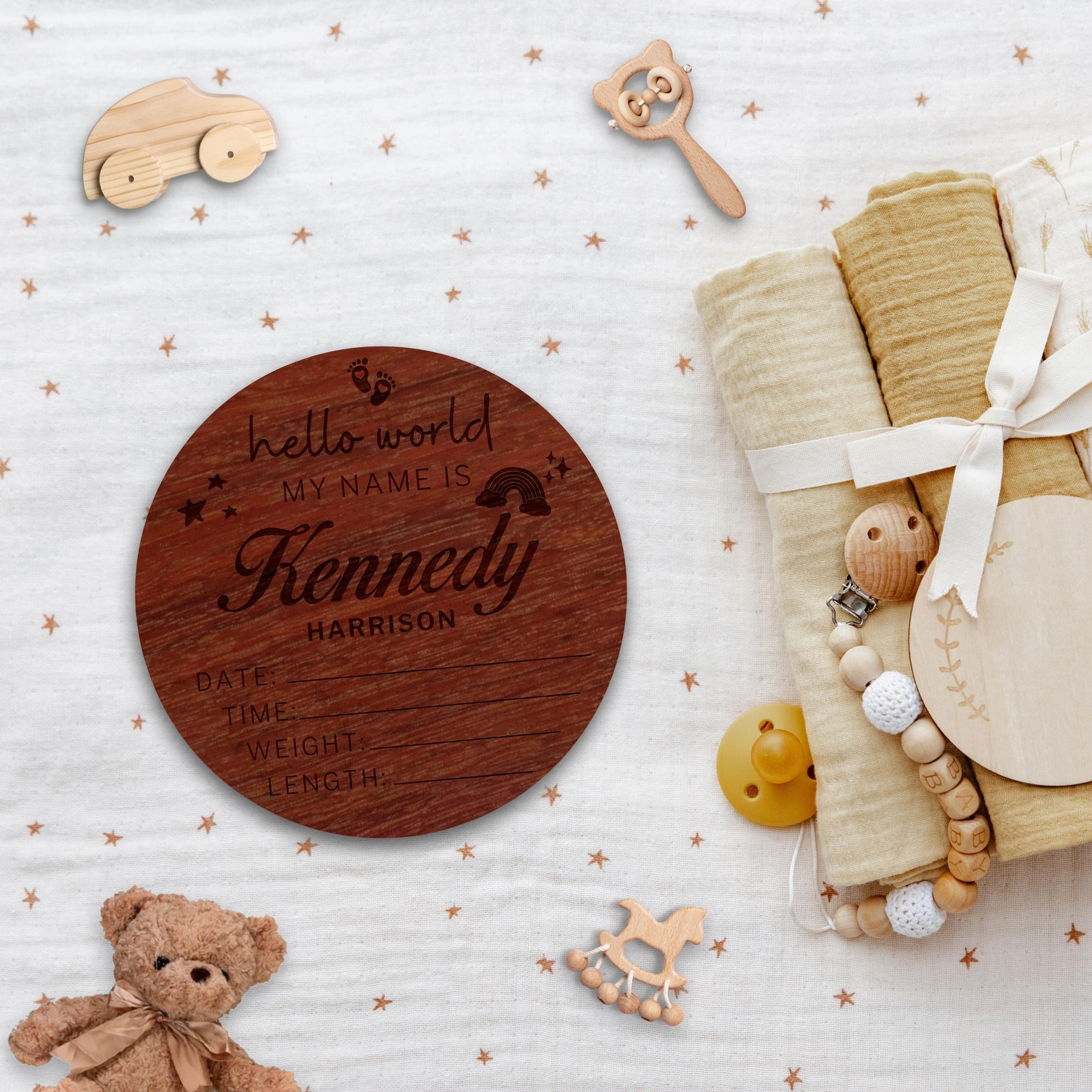 Personalised Wooden Birth Detail Announcement Plaque, Nursery Decoration, Hello World/ Introducing New Baby Name Arrival Sign, Newborn Gift