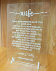 Custom Engraved Acrylic Wedding Vows, Personalised Husband and Wife Vow Book Sign, Bride/ Groom, Newlywed Couple Plaque, Luxury Wedding Decor Ceremony/ Elegant Event / Engagement/ Bridal Shower