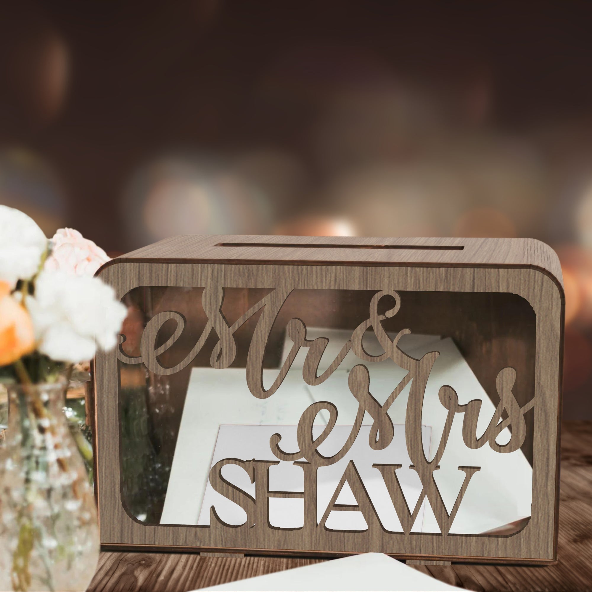 Custom Made Laser Cut Plywood Wishing Well Box, Personalised Name & Date Money, Envelope, Card Boxes, Rustic Wedding Memory Keepsake Gift