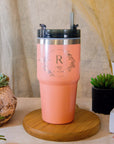 Personalised Engraved Stainless Steel Insulated Tumbler & Straw Set, Laser Engraved Custom Logo Travel Thermal Drink Bottle, Coffee Cup, Corporate Birthday Gift