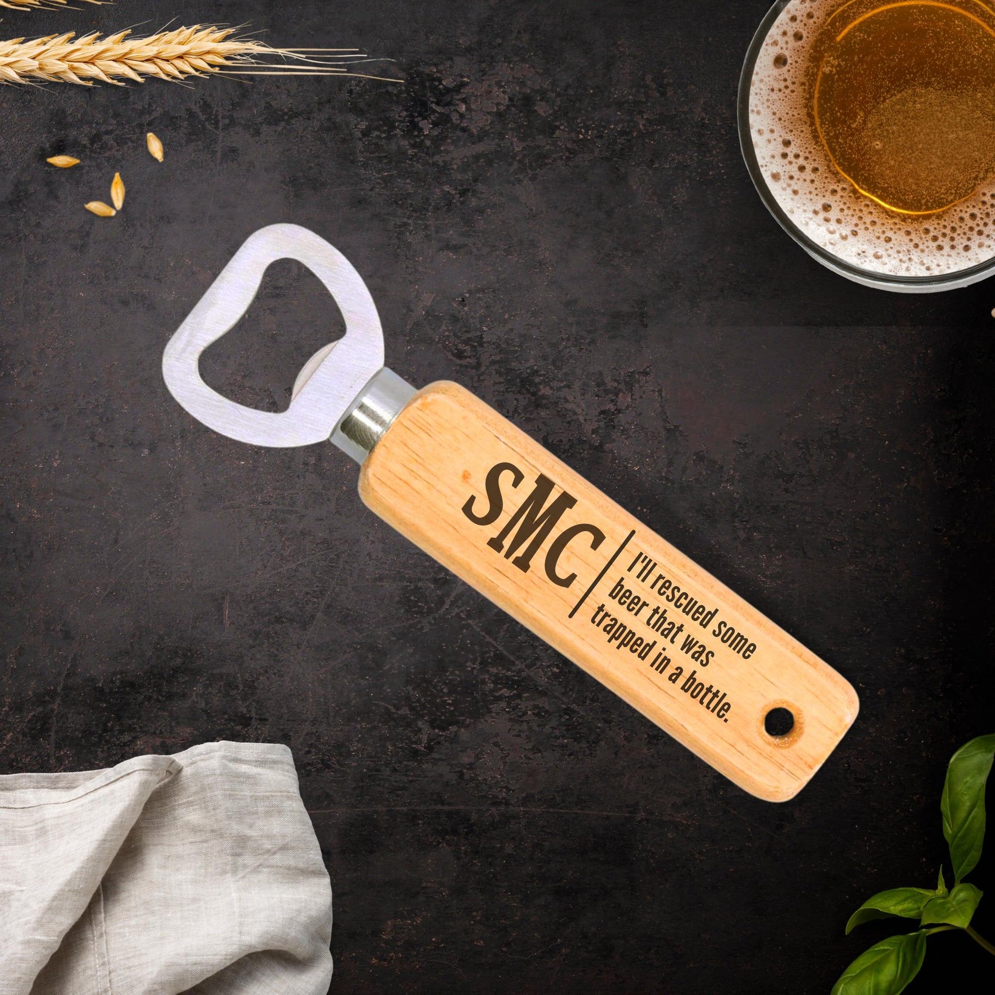 Personalised Engraved Wooden Handle Bottle Opener, Custom Logo Corporate Gift, Wedding Favour, Groomsmen/ Usher/ Father's Day Gift for Him, Christmas/ Teacher Present