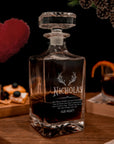 Christmas Engraved Whiskey Decanter Set with 4 Scotch Glasses, Xmas New Year Personalised Custom Monogram Premium Whisky Birthday, Groomsmen,Dad/ Him Gift
