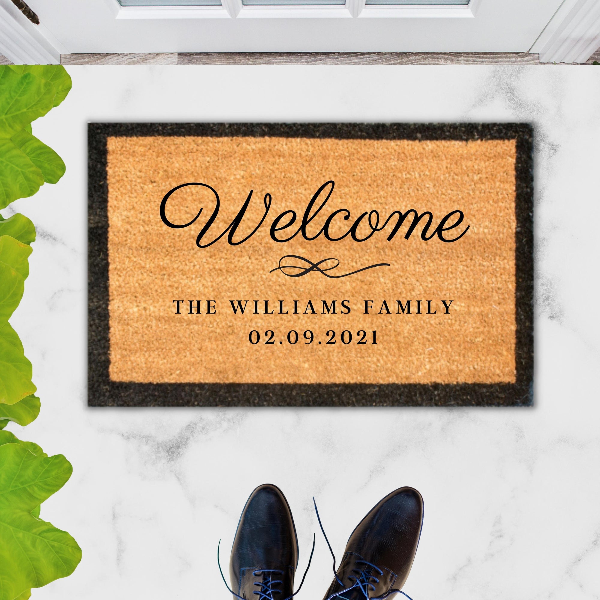 Customised Engraving Black Border Doormat, Personalised Initial/ Couple/ Family/ Welcome Entry Outdoor Coir Mat, House Warming/ Wedding Gift