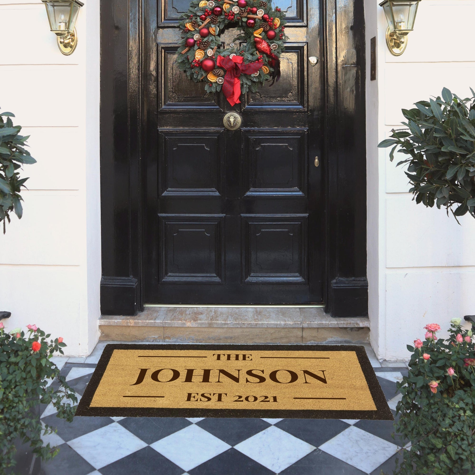 Customised Engraving Black Border Doormat, Personalised Initial/ Couple/ Family/ Welcome Entry Outdoor Coir Mat, House Warming/ Wedding Gift