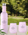Personalised Engraved Stainless Steel Double Wall Insulated Travellers Set of 3, Thermal Wine Bottle & 2 Tumblers Custom Logo Corporate Gift