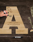 Custom Engraved Wooden Guest Book Alternative, Personalised Wooden Family Name Letter, Rustic/ Vintage/ Boho, Country Wedding Decor, Engagement/ Birthday Signage on Easel, Laser Cut GuestBook