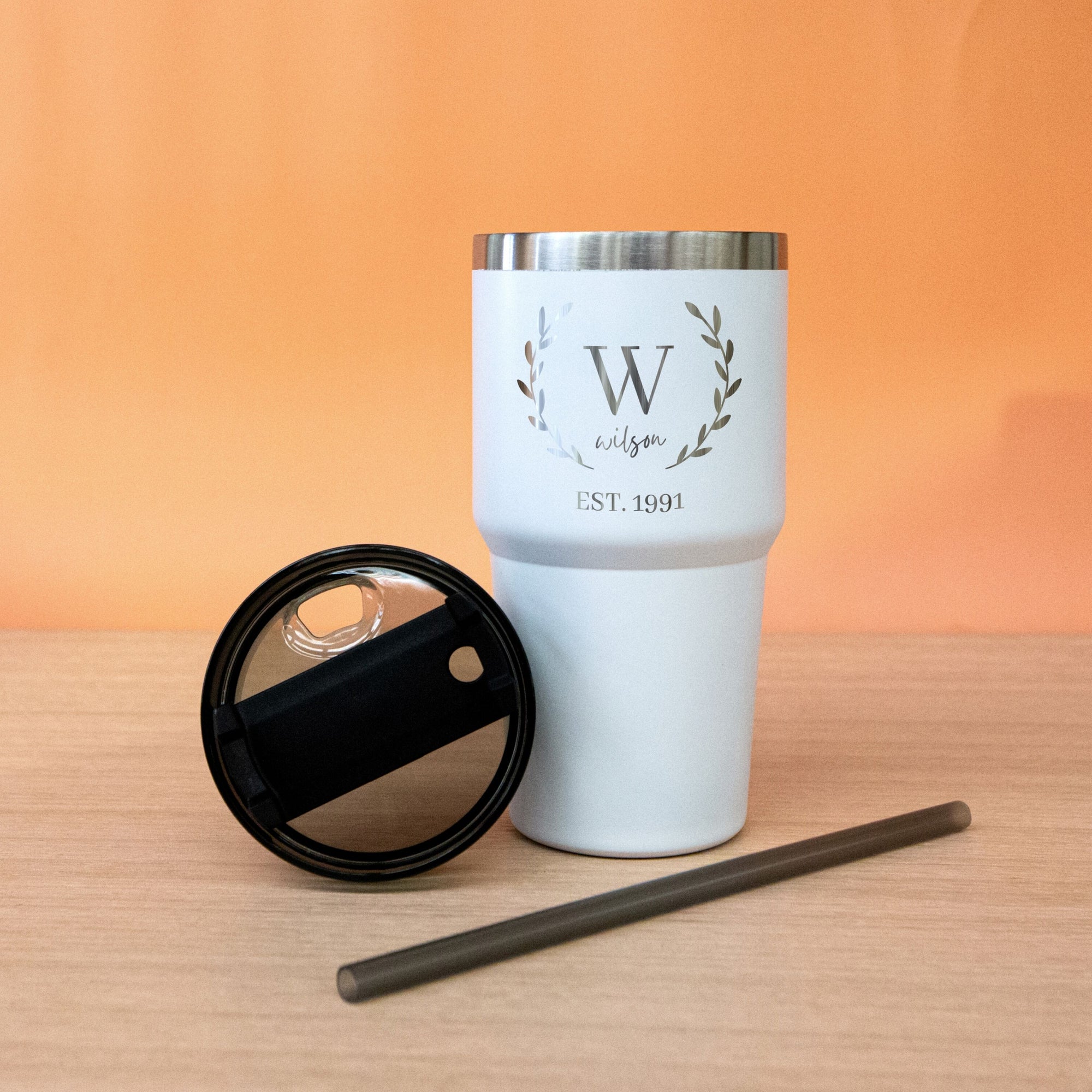 Personalised Engraved Stainless Steel Insulated Tumbler & Straw Set, Laser Engraved Custom Logo Travel Thermal Drink Bottle, Coffee Cup, Corporate Birthday Gift