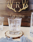 Engraved Wooden Boxed Whiskey Decanter Set with 4 Scotch Glasses, Personalised Custom Monogram Premium Rustic Vintage Whisky Birthday, Groomsmen, Bar Gift for Dad/ Him