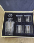 Engraved Wooden Boxed Round Whiskey Decanter Set with 4 Scotch Glasses, Personalised Custom Monogram Premium Rustic Vintage Whisky Birthday, Groomsmen, Bar Gift for Dad/ Him