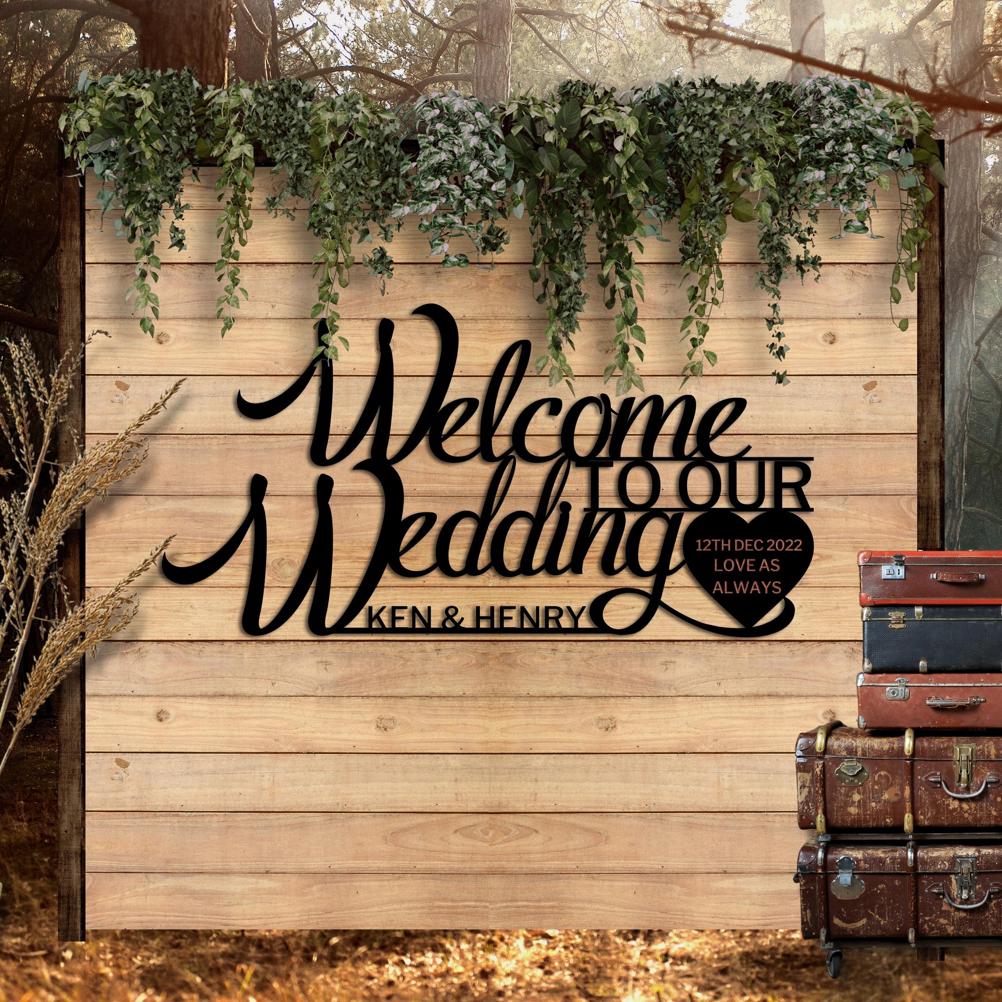 Custom Wooden/ Acrylic Welcome To Our Wedding Hanging Sign, Personalised Name & Date Signage, Hedge Photo Prop, Event Wall Hoop, Bridal Shower, Anniversary, Stag Hens Party, Birthday Backdrop Decor