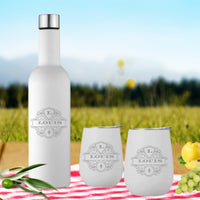 Personalised Engraved Stainless Steel Double Wall Insulated Travellers Set of 3, Thermal Wine Bottle & 2 Tumblers Custom Logo Corporate Gift