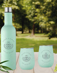 Personalised Engraved Stainless Steel Double Wall Insulated Travellers Set of 3, Thermal Wine Bottle & 2 Tumblers Custom Logo Corporate Gift