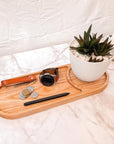 Personalised Wooden Round Catchall Tray with Drink/ Food Holder, Custom Engraved Timber Jewellery Desk Organiser, Mothers Day Gift for Nanny