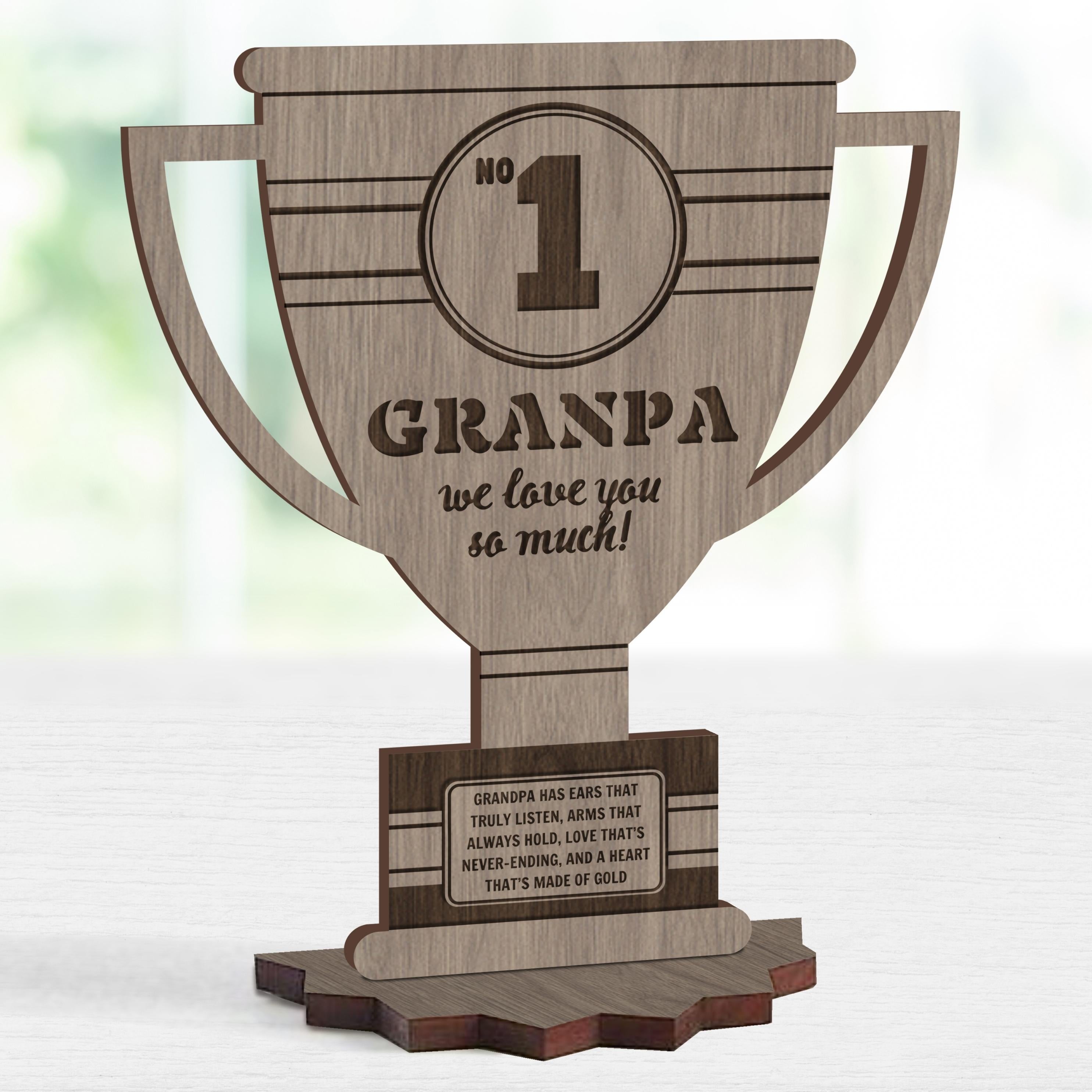 Personalised Number One Daddy Wooden Trophy Award, Engraved World Greatest Grandpa Trophies