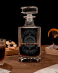 Engraved Whiskey Decanter Set with 4 Scotch Glasses, Personalised Custom Monogram Premium Whisky Birthday, Groomsmen, Bar Gift for Dad/ Him