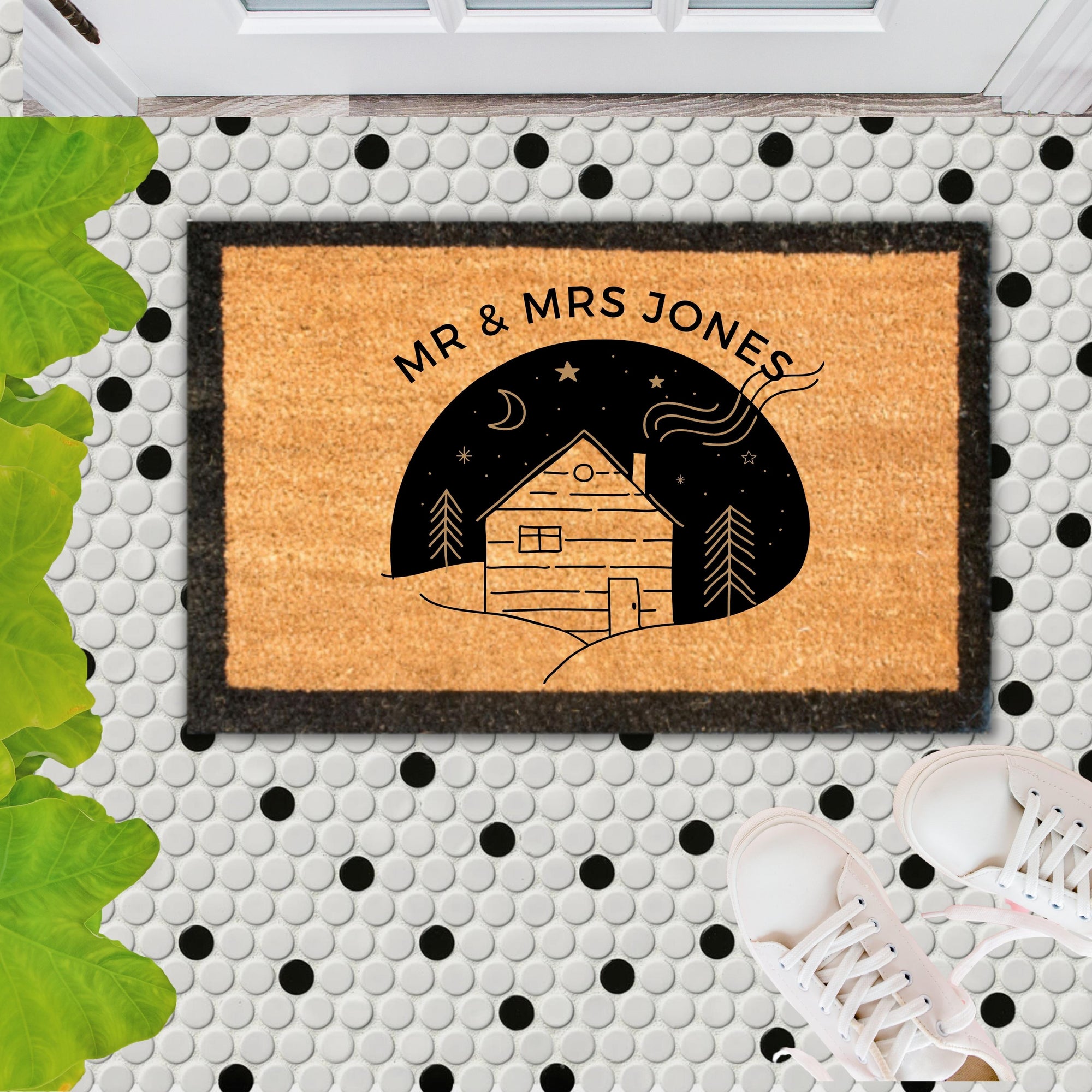 Customised Engraving Black Border Doormat, Personalised Initial/ Couple/ Family/ Welcome Entry Outdoor Coir Mat, House Warming/ Wedding Gift