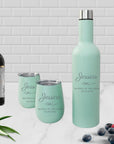 Personalised Engraved Stainless Steel Double Wall Insulated Travellers Set of 3, Thermal Wine Bottle & 2 Tumblers Custom Logo Corporate Gift