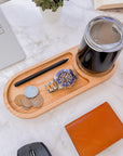 Personalised Round Wooden Jewellery/ Tech/ Office/ Serving/Catchall Tray with Drink Holder, Custom Engraved Timber Wood Valet Organiser Decor Gift