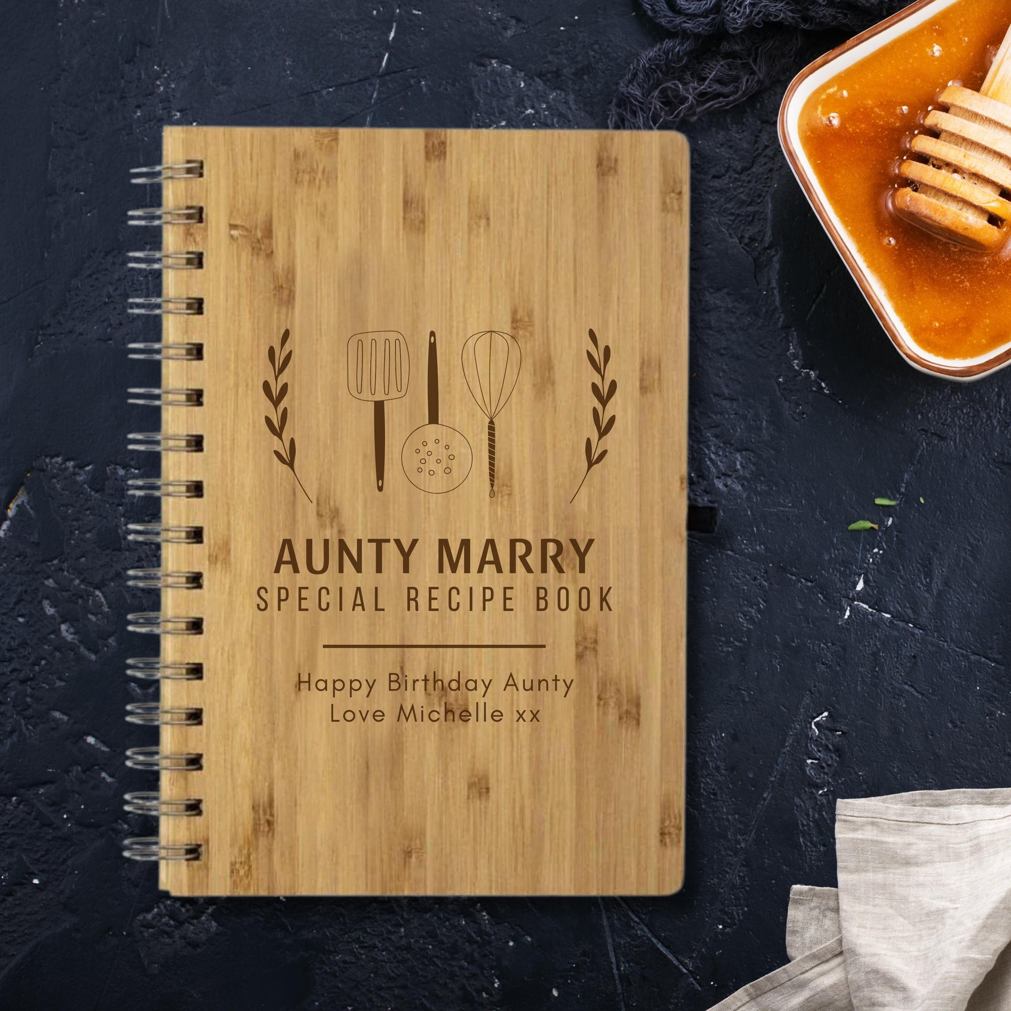 Personalised Engraved Bamboo Notebook, Customised Recipe Book, Travel Journal, Birthday/ Mother, Father's Day Gift, Logo Corporate Stationary Present_yoonek_personalised_gifts