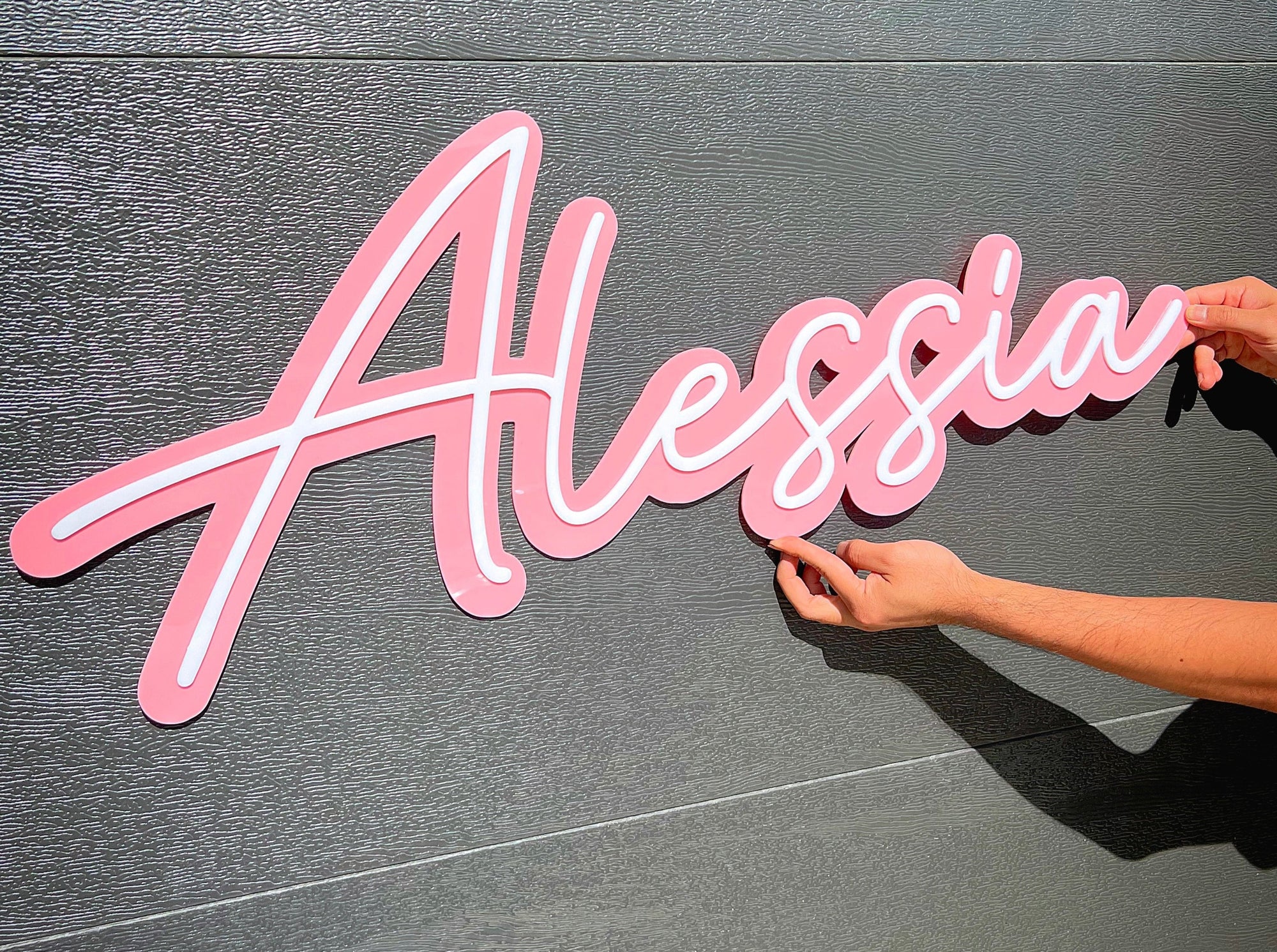 Custom Made Acrylic Mirror 3D Double Layer Script Name Sign, Personalised Wooden Nursery Name Plaque, Party/ Baby Shower/ Christian/ Baptism Birthday Signage