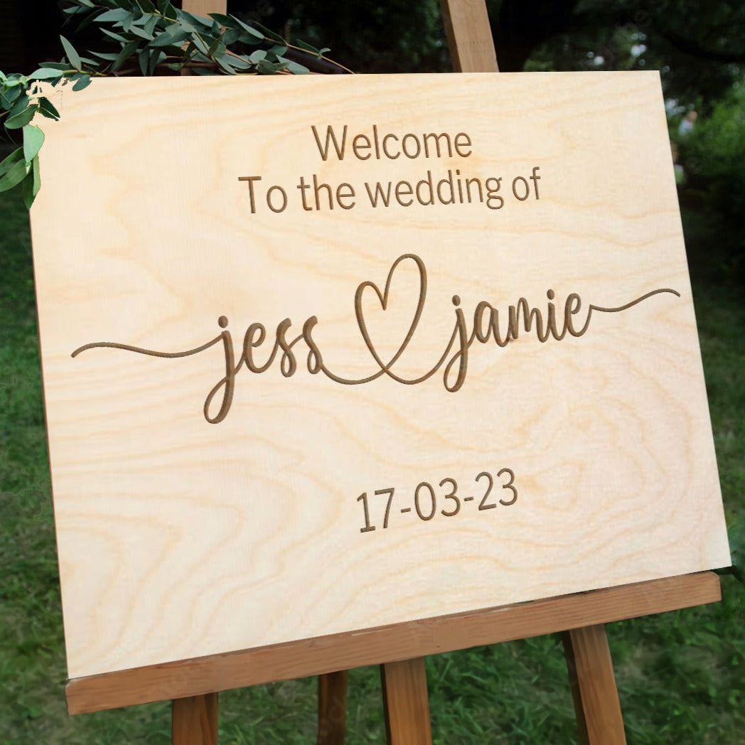 Custom Timber Wedding Welcome Sign, Personalised Rustic/ Vintage/  Boho, Country Hippie style Wooden Names, Ceremony/ Event/ Engagement/ Bridal Shower/ Birthday Signage on Easel