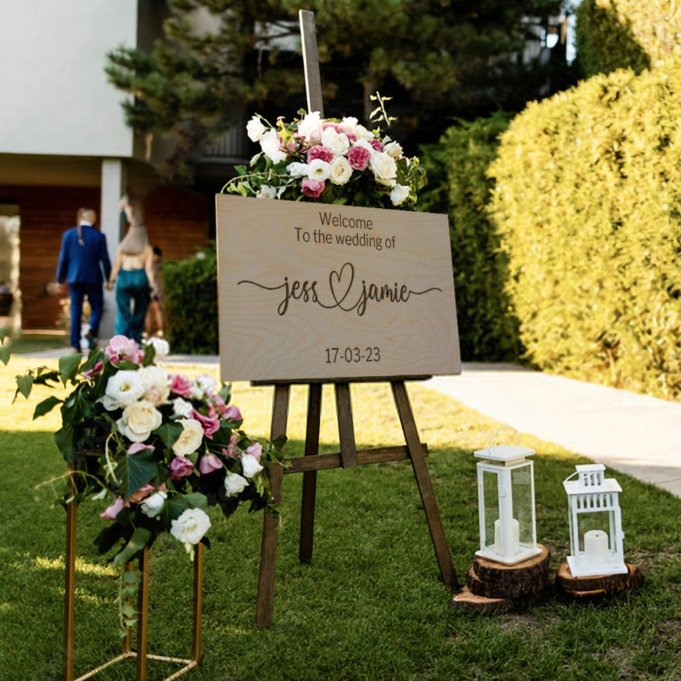 Custom Timber Wedding Welcome Sign, Personalised Rustic/ Vintage/  Boho, Country Hippie style Wooden Names, Ceremony/ Event/ Engagement/ Bridal Shower/ Birthday Signage on Easel