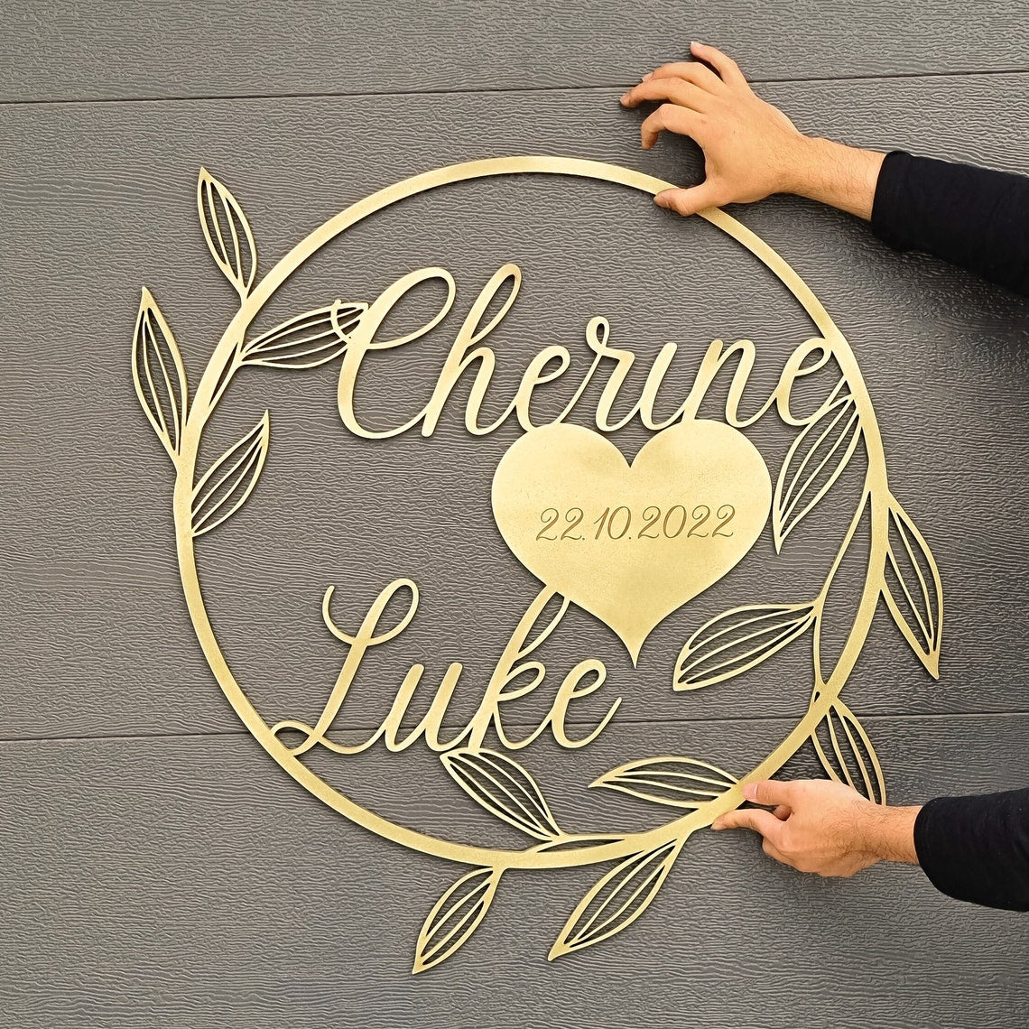 Custom Couple Name Wedding Leaf Hoop Sign
