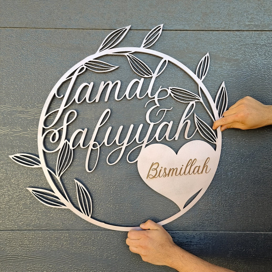 Custom Couple Name Wedding Leaf Hoop Sign