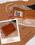 Personalised Hand Stitched Genuine Real Leather Cowhide Bifold Wallet, Monogram Custom Engraved Gift for Him/ Father/Groomsmen/ Dad/ Husband Anniversary