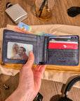 Personalised Genuine Real Leather Cowhide Bifold Wallet, Monogram Custom Engraved Gift for Him/ Father/ Groomsmen/Dad/ Husband Anniversary