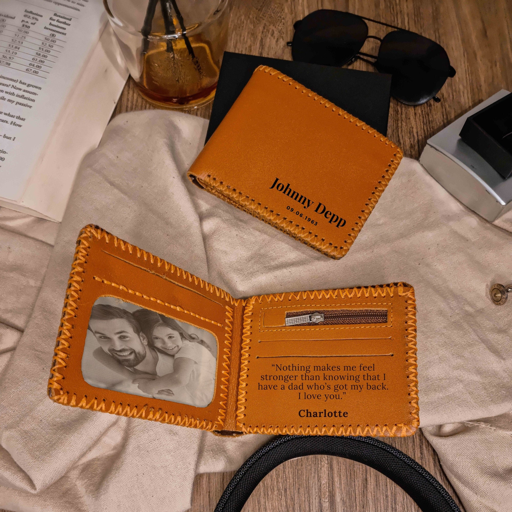 Personalised Hand Stitched Genuine Real Leather Cowhide Bifold Wallet, Monogram Custom Engraved Gift for Him/ Father/Groomsmen/ Dad/ Husband Anniversary