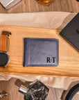 Personalised Genuine Real Leather Cowhide Bifold Wallet, Monogram Custom Engraved Gift for Him/ Father/ Groomsmen/Dad/ Husband Anniversary
