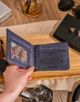 Personalised Genuine Real Leather Cowhide Bifold Wallet, Monogram Custom Engraved Gift for Him/ Father/ Groomsmen/Dad/ Husband Anniversary
