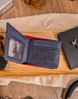 Personalised Genuine Real Leather Cowhide Bifold Wallet, Monogram Custom Engraved Gift for Him/ Father/ Groomsmen/Dad/ Husband Anniversary