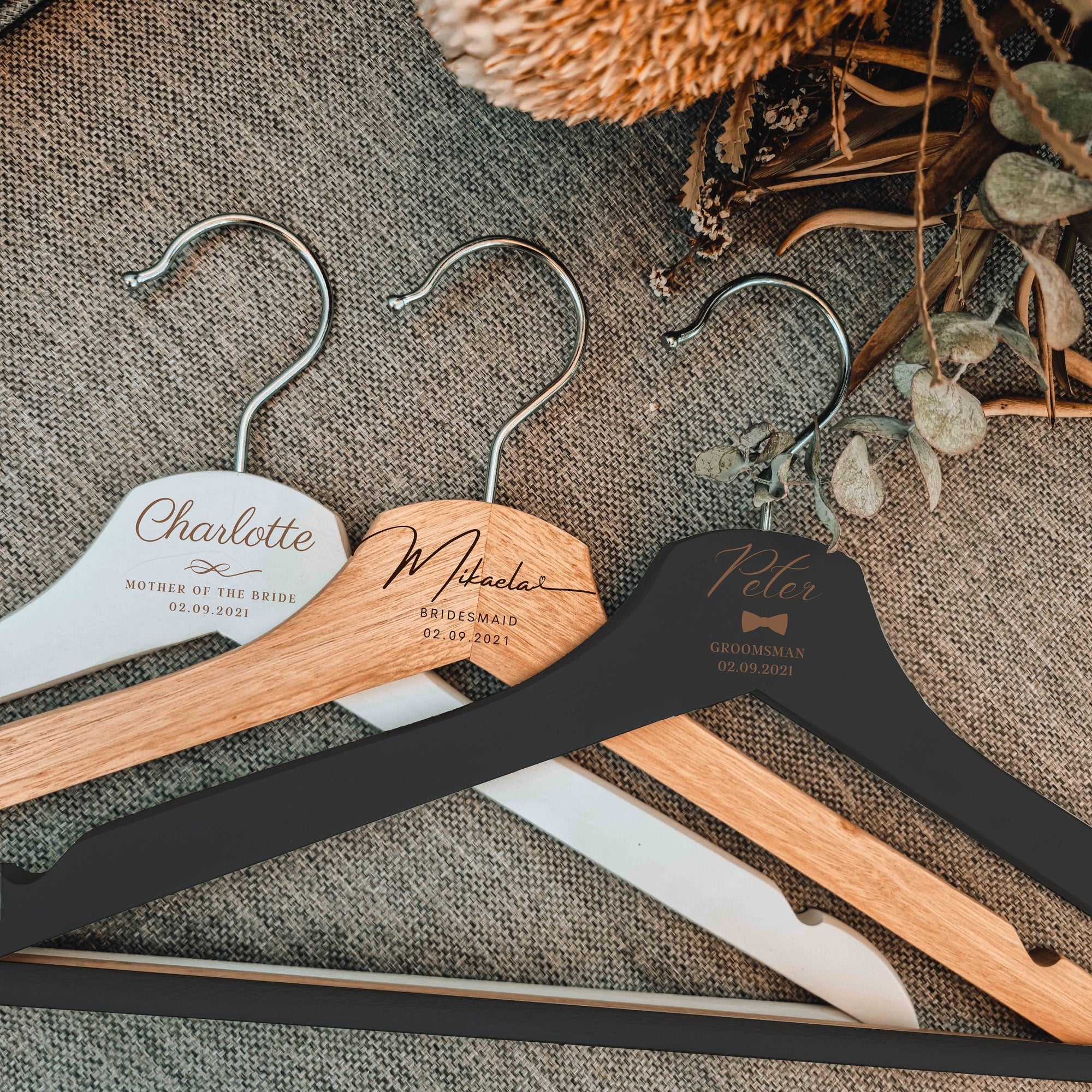 Personalised Wooden Engraved Wedding Dress/ Coat Hanger, Customised Logo Corporate Gift, Bridal/ Groomsman Favours