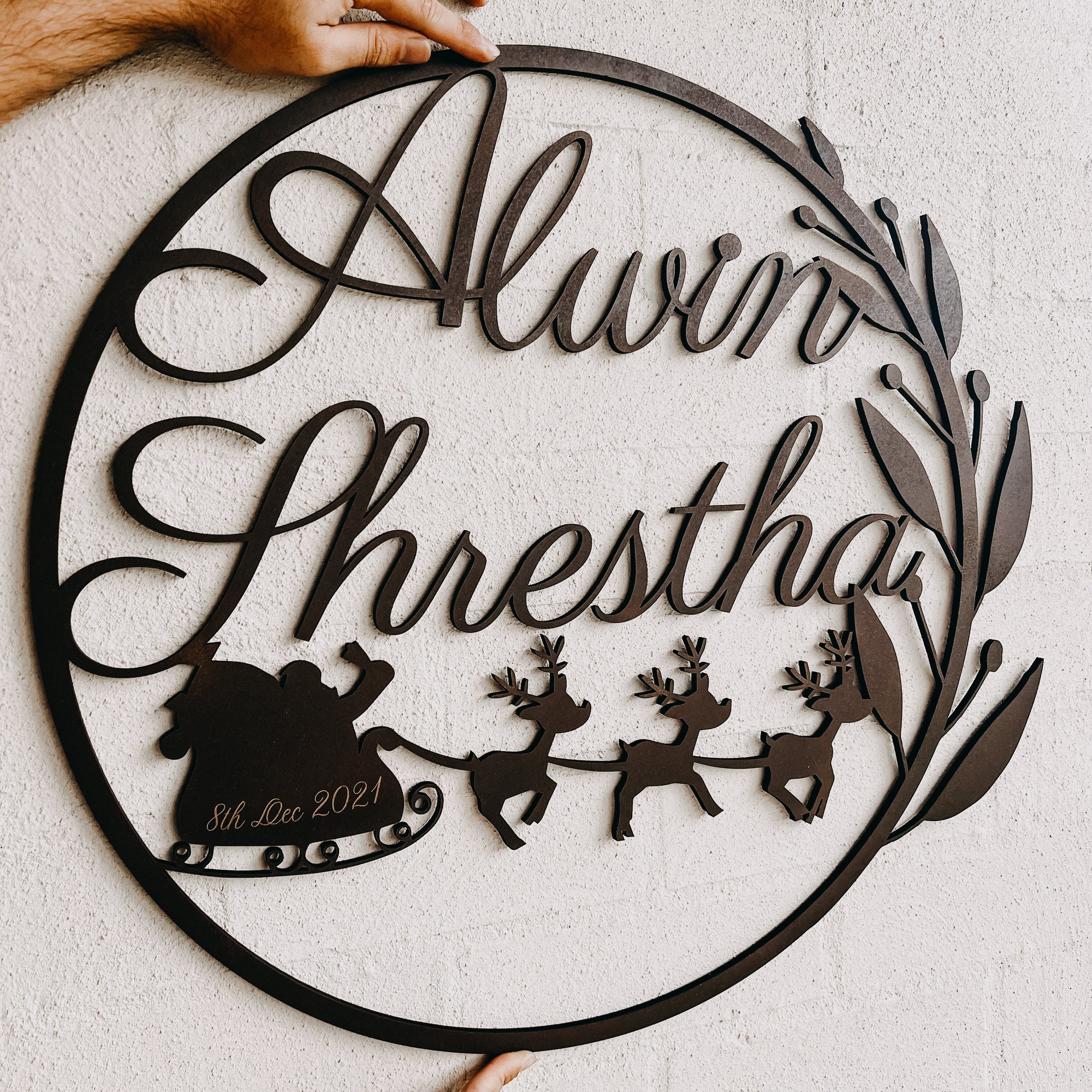 Christmas Santa Circle Custom Name Hoop Sign, Christening/ Baptism Shower/ Bespoke Signage, Personalised Custom Laser Cut Event Wooden Newborn Baby Name Signs, Photo Prop/ Party Decor Australia