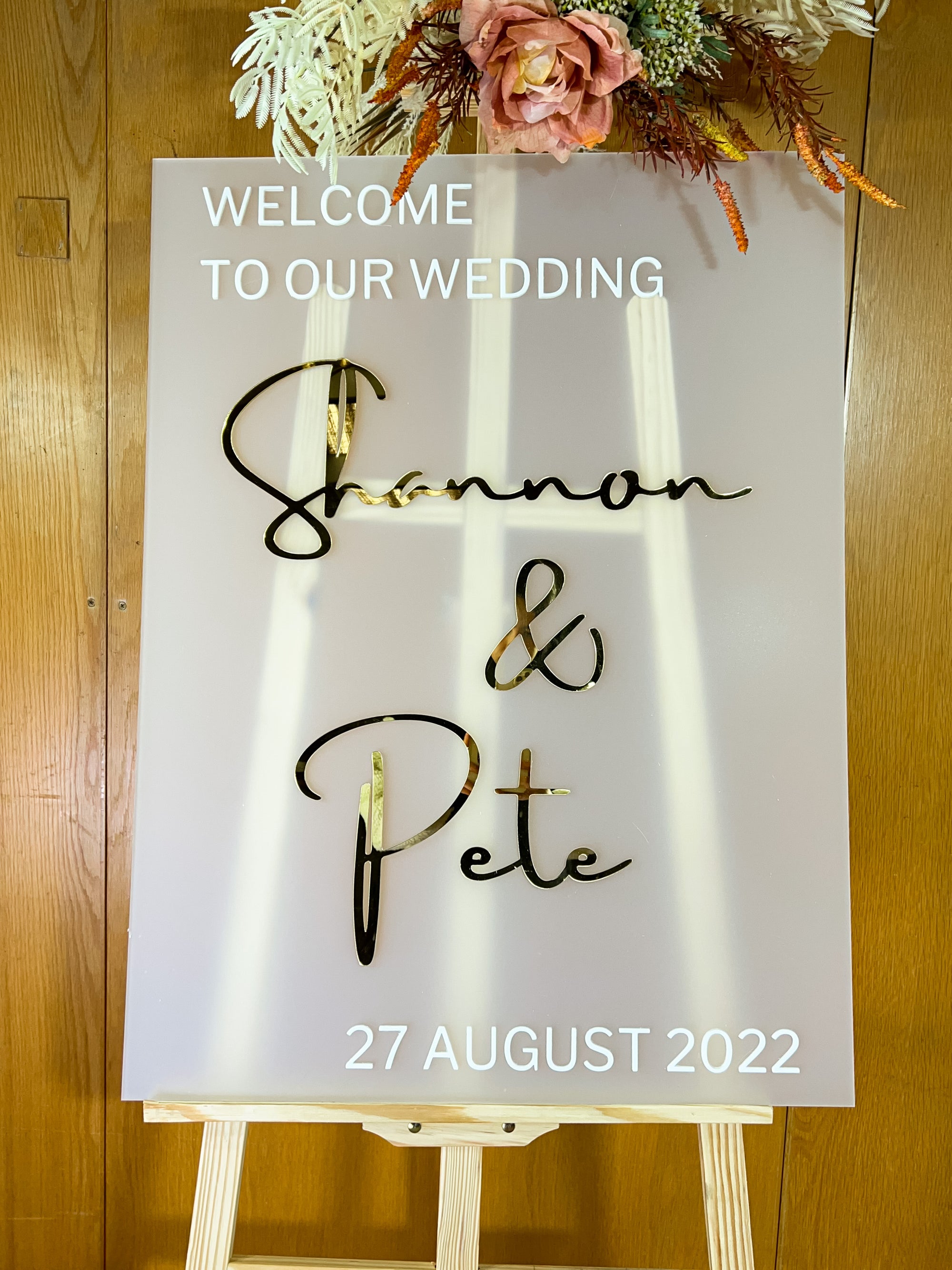Custom Frosted/ Clear Acrylic Wedding Welcome 3D Sign, Personalised Rose/ Gold Mirror Names, Ceremony/ Event/ Engagement/ Bridal Shower/ Birthday Signage on Easel