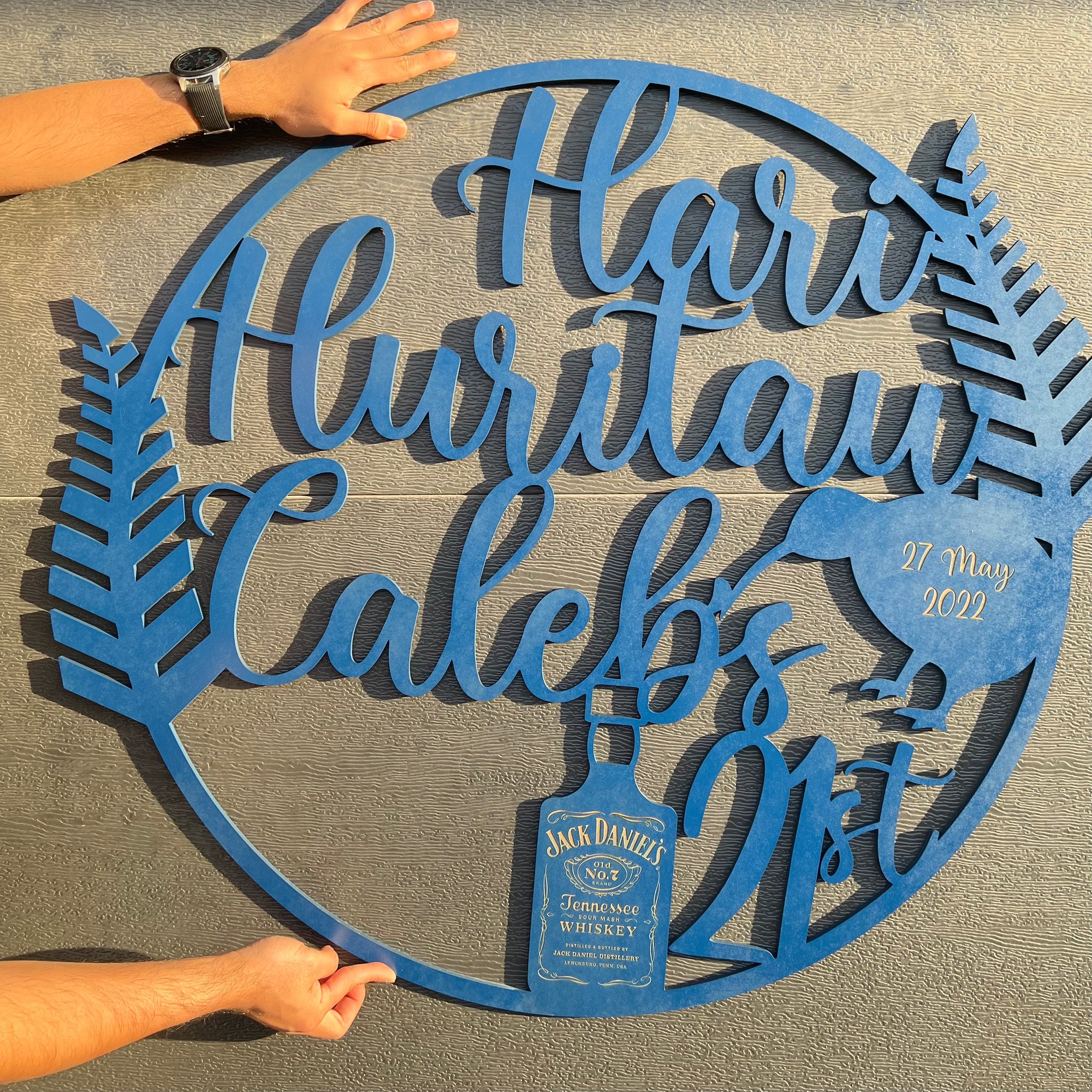 Happy Birthday Leaf & Whiskey Circle Custom Name Hoop Sign, Christening/ Baptism Shower/ Bespoke Signage, Personalised Custom Laser Cut Event Wooden Newborn Baby Name Signs, Photo Prop/ Party Decor Australia