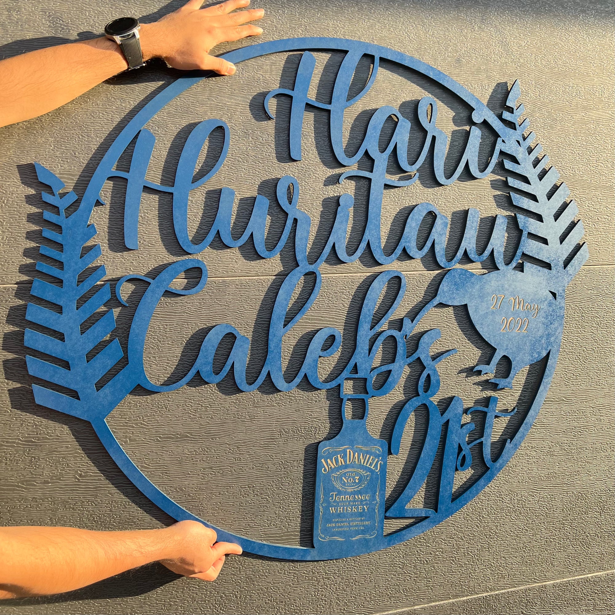 Happy Birthday Leaf & Whiskey Circle Custom Name Hoop Sign, Christening/ Baptism Shower/ Bespoke Signage, Personalised Custom Laser Cut Event Wooden Newborn Baby Name Signs, Photo Prop/ Party Decor Australia