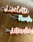 Custom Acrylic 3D Double Layered School Bag Name Tag, Personalised Script Seating Place Names Key Ring/ Key Chain, Teacher/ Christmas Gift/ Wedding Favour