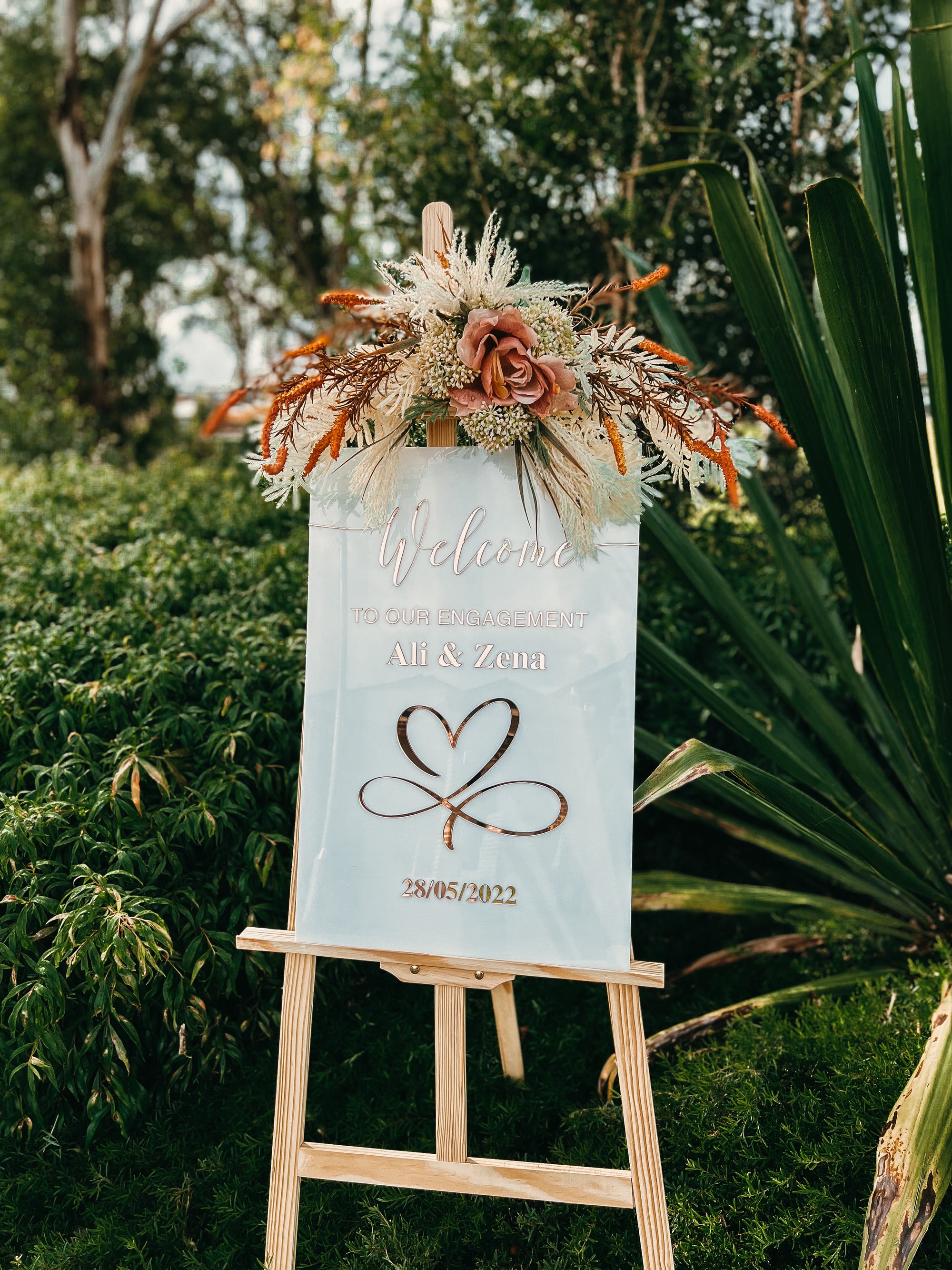 Custom Acrylic Wedding Welcome 3D Sign, Personalised Rose/ Gold Mirror Names, Ceremony/ Event/ Engagement/ Bridal Shower/ Birthday Signage on Easel