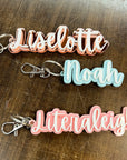 Custom Acrylic 3D Double Layered School Bag Name Tag, Personalised Script Seating Place Names Key Ring/ Key Chain, Teacher/ Christmas Gift/ Wedding Favour
