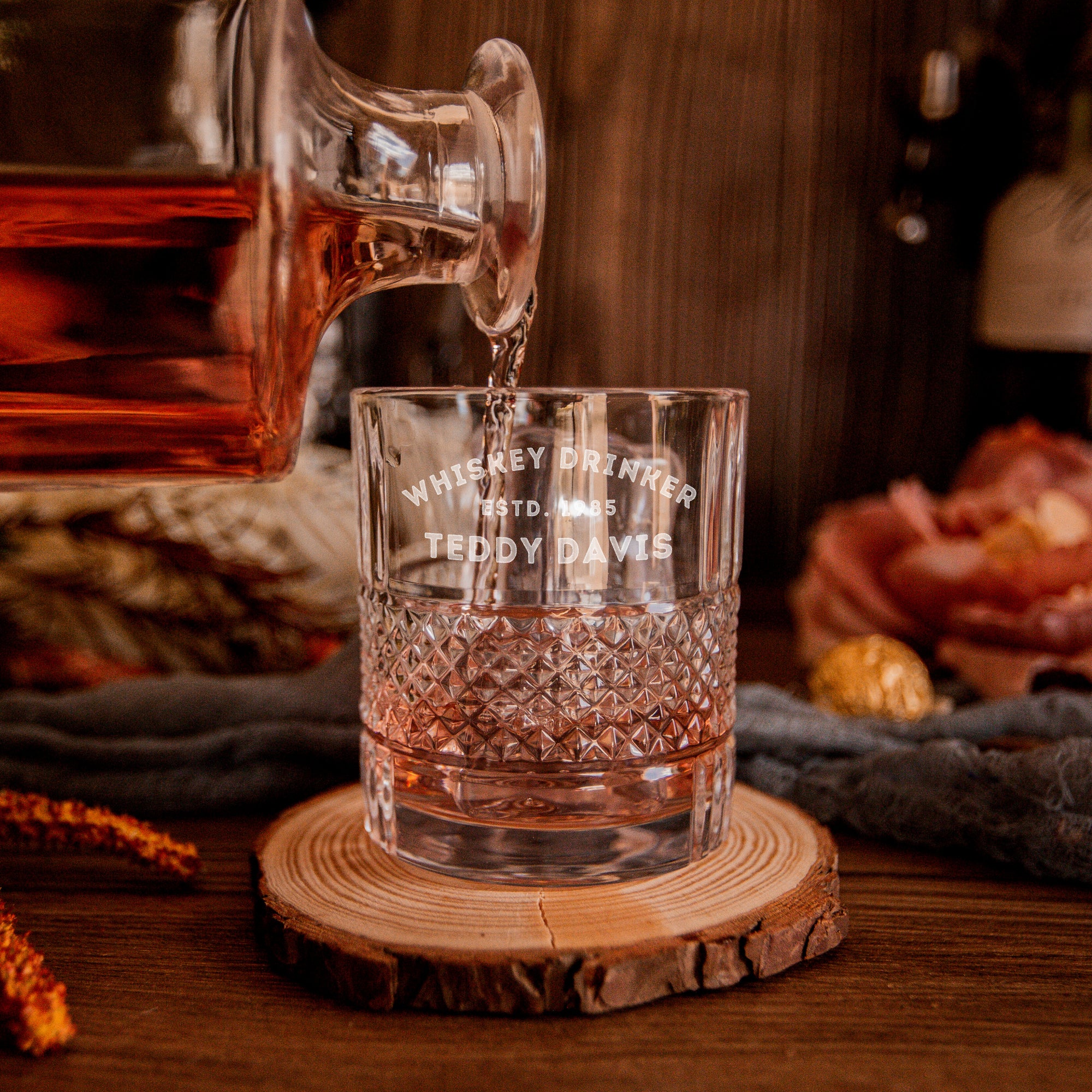 Engraved 340ml Diamond Carving Old Fashion Whiskey - Italian Crystal Glass, Personalised Custom Monogram Tumbler, Housewarming/ Groomsmen Gift