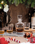 Christmas Engraved Whiskey Decanter Set with 4 Scotch Glasses - Carafe, Personalised Custom Premium Whisky Xmas New Year, Birthday, Bar Gift for Dad/ Him