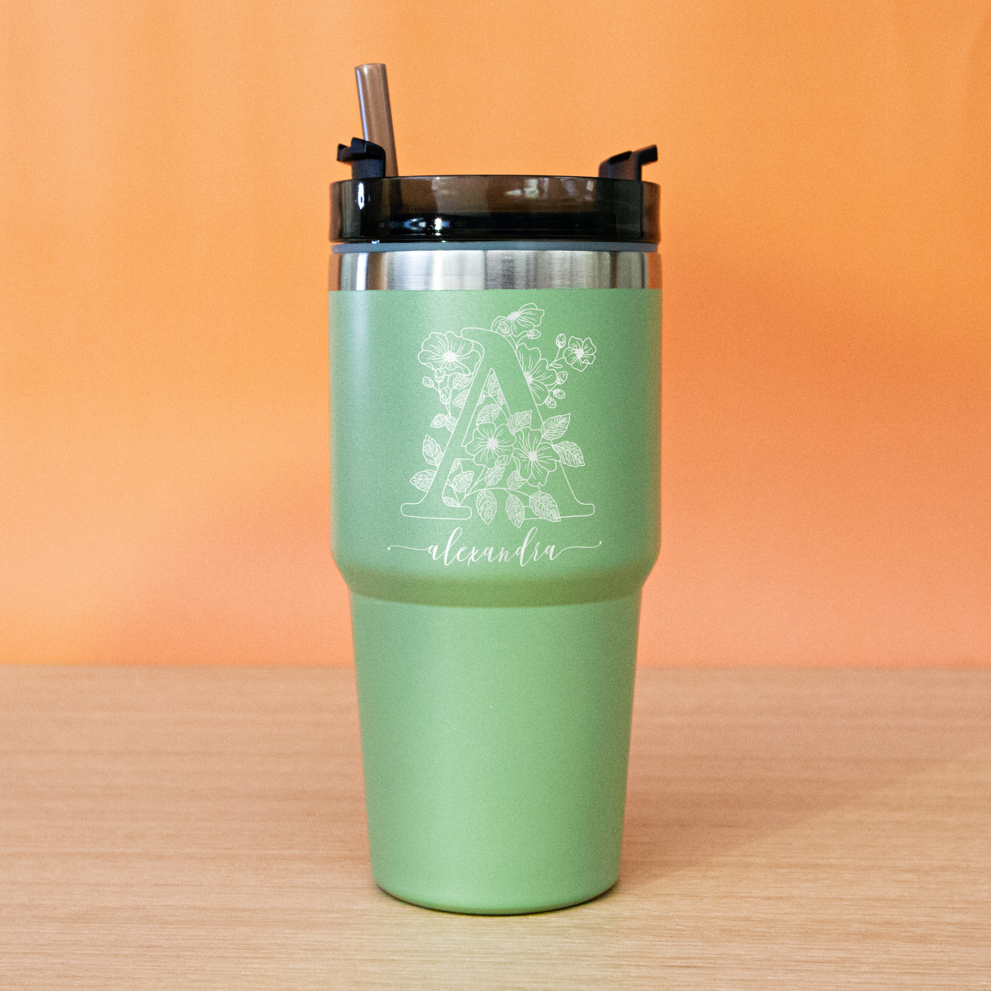 Personalised Engraved Stainless Steel Insulated Tumbler & Straw Set, Laser Engraved Custom Logo Travel Thermal Drink Bottle, Coffee Car Cup, Corporate Birthday Gift, Insulation Portable Vacuum Flasks & Thermoses