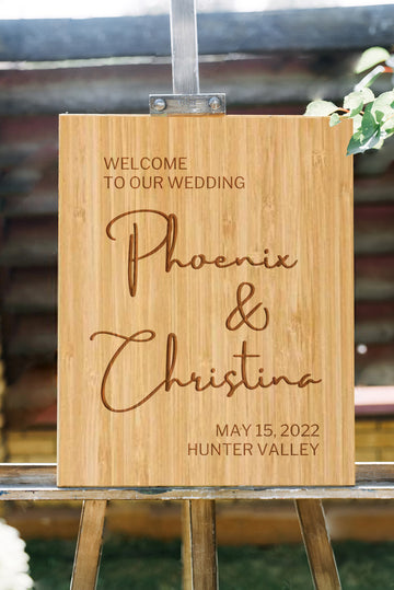 Custom Timber Wedding Welcome Sign, Personalised Rustic/ Vintage/  Boho, Country Hippie style Wooden Names, Ceremony/ Event/ Engagement/ Bridal Shower/ Birthday Signage on Easel