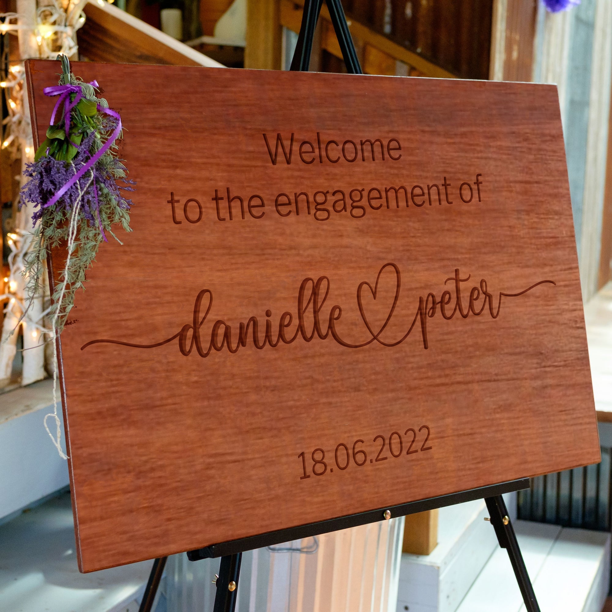 Custom Timber Wedding Welcome Sign, Personalised Rustic/ Vintage/  Boho, Country Hippie style Wooden Names, Ceremony/ Event/ Engagement/ Bridal Shower/ Birthday Signage on Easel